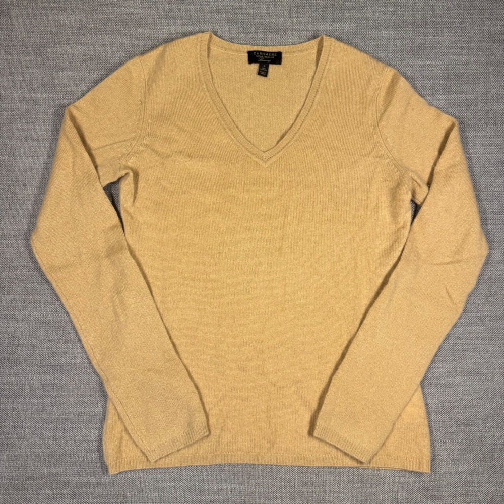 Charter Club Luxury 100% Cashmere V-Neck Sweater Women's Small Camel Beige